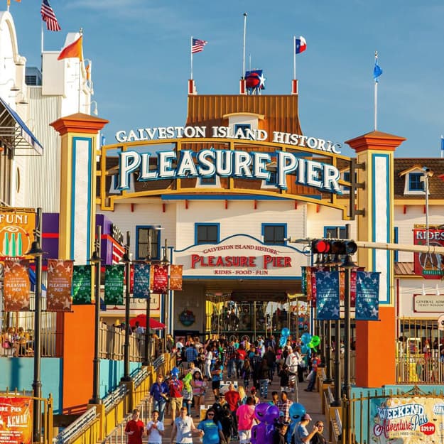 Galveston Island Historic Pleasure Pier entrance archway.